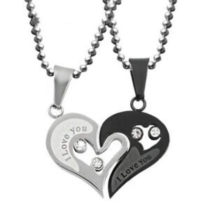 Couple Heart Puzzle Necklace – "I Love You" Stainless Steel Pendant