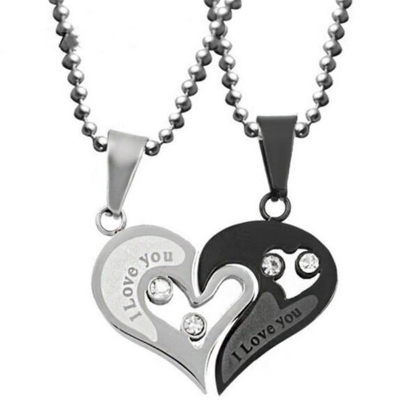 Couple Heart Puzzle Necklace – "I Love You" Stainless Steel Pendant