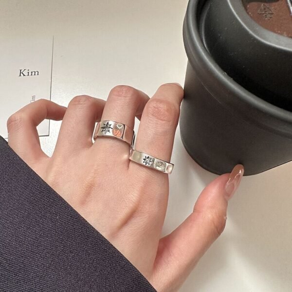 North Star Open Couple Rings – Sterling Silver Adjustable Bands - Image 5
