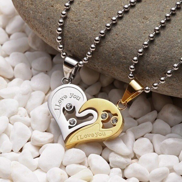 Couple Heart Puzzle Necklace – "I Love You" Stainless Steel Pendant - Image 4