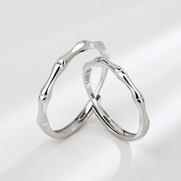 Bamboo Harmony Couple Rings – Sterling Silver Matching Bands - Image 3
