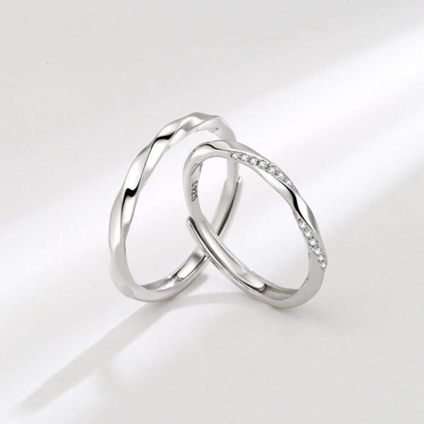 Twist Stream Couple Rings – Sterling Silver Matching Bands - Image 7