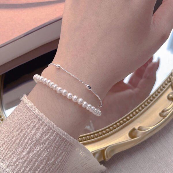Elegant Double Layer Pearl Bracelet – Sterling Silver Chain & Beads - Image 4