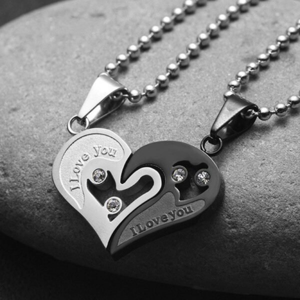 Couple Heart Puzzle Necklace – "I Love You" Stainless Steel Pendant - Image 5