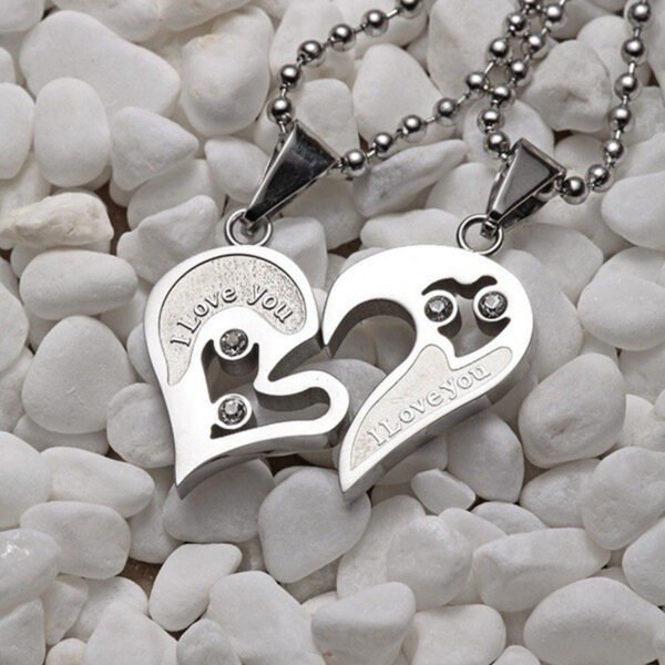 Couple Heart Puzzle Necklace – "I Love You" Stainless Steel Pendant - Image 6