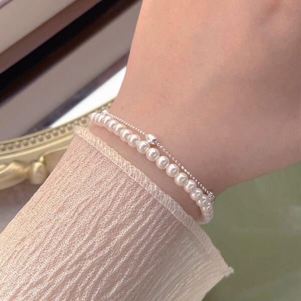 Elegant Double Layer Pearl Bracelet – Sterling Silver Chain & Beads - Image 5