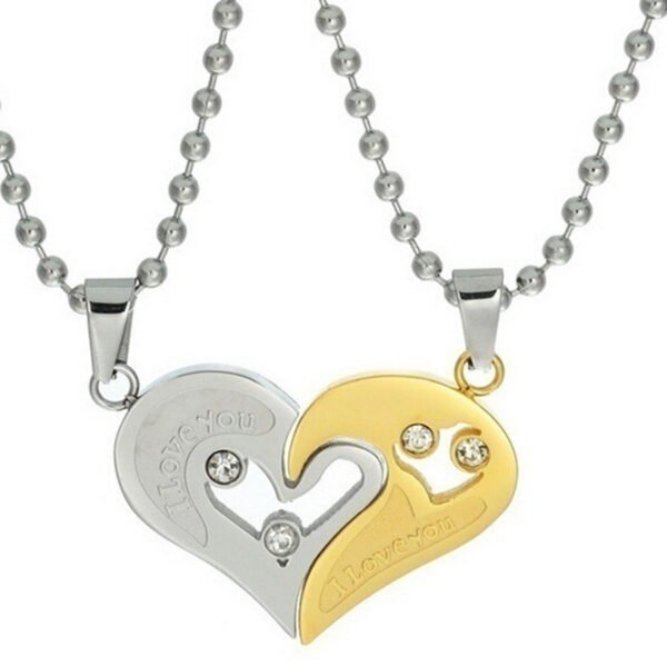 Couple Heart Puzzle Necklace – "I Love You" Stainless Steel Pendant - Image 2