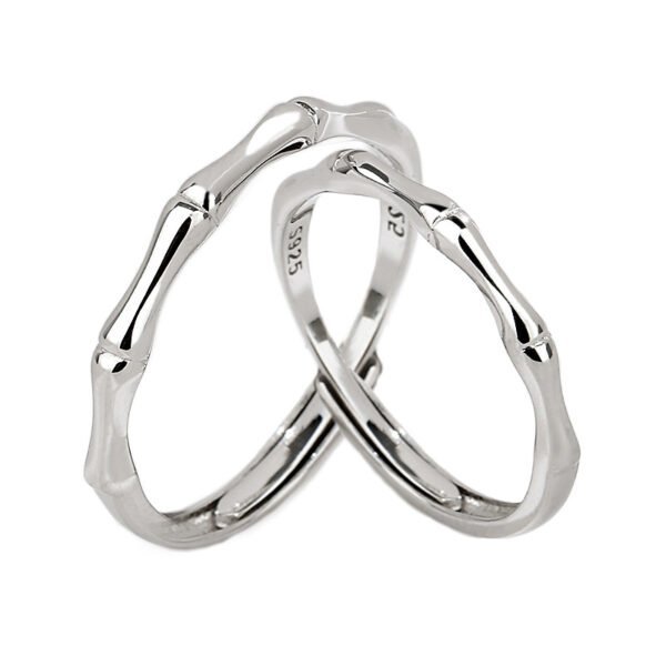 Bamboo Harmony Couple Rings – Sterling Silver Matching Bands