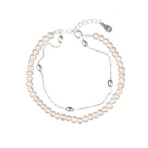 Elegant Double Layer Pearl Bracelet – Sterling Silver Chain & Beads