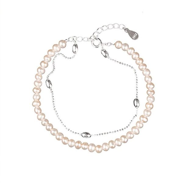 Elegant Double Layer Pearl Bracelet – Sterling Silver Chain & Beads